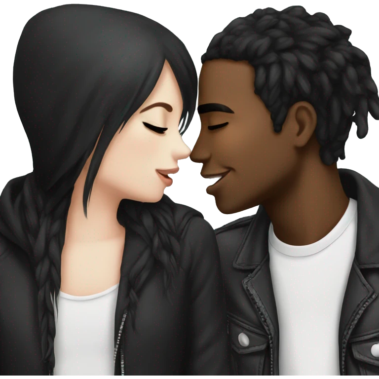Cute kiss black guy black hair emo and white girl black long hair emoji