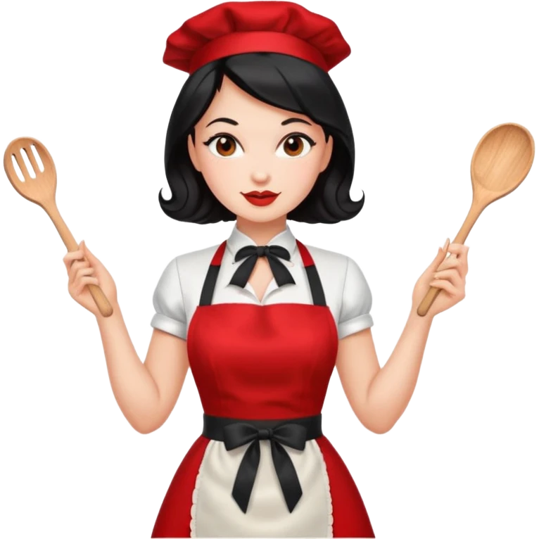 pinup girl in dress and stocking while cooking emoji