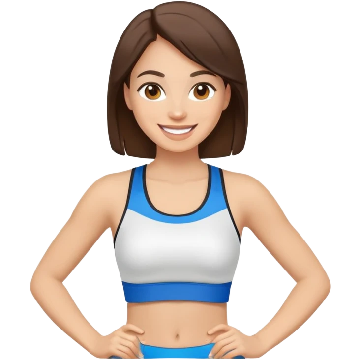 light skinned brunette woman in sport top smiling posing happy emoji