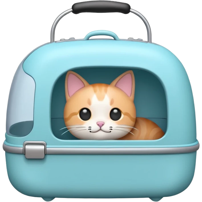 A cute emoji-style cat carrier — rounded, soft edges, cartoon-like design, pastel colors, with a small handle on top and tiny ventilation holes on the side. Simple, minimal details, high contrast, clean outline. emoji