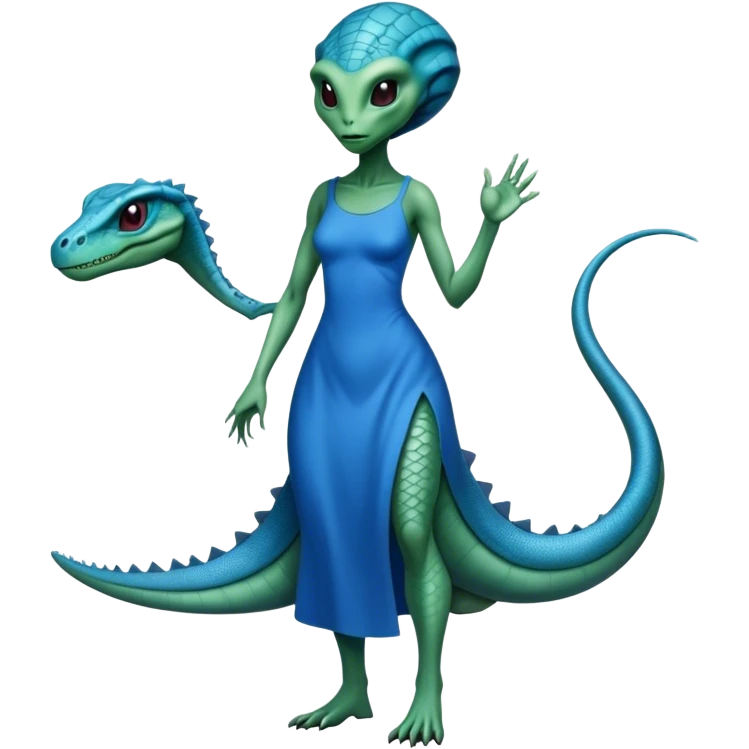 a reptilian alien woman full body, in blue dress emoji