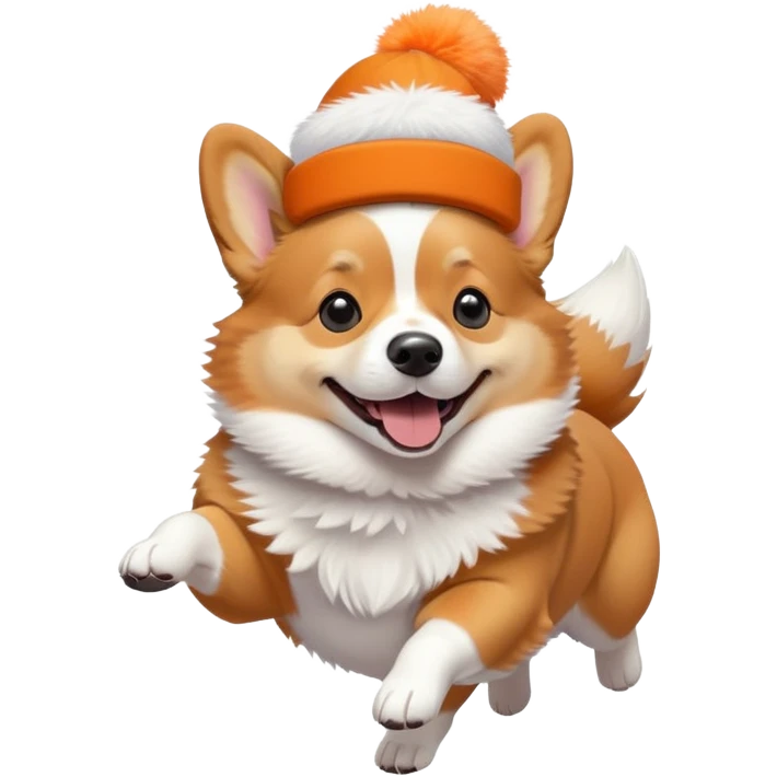 jumping corgi wearing a cute hat emoji