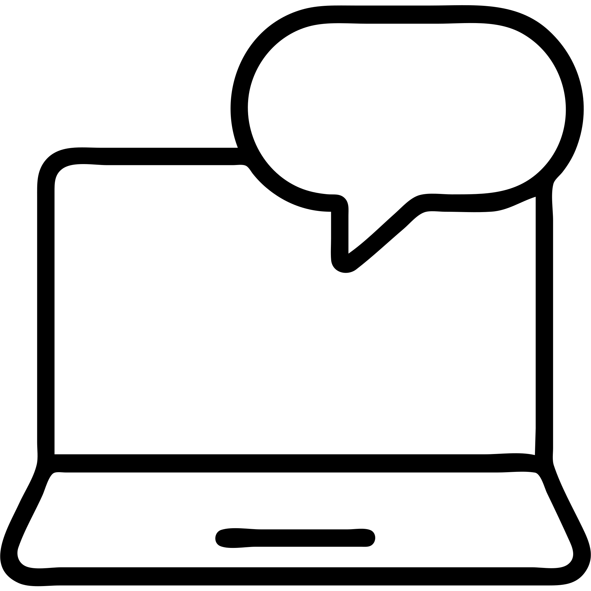 ordinateur avec une bulle de conversation au dessus, style outline noir simple emoji