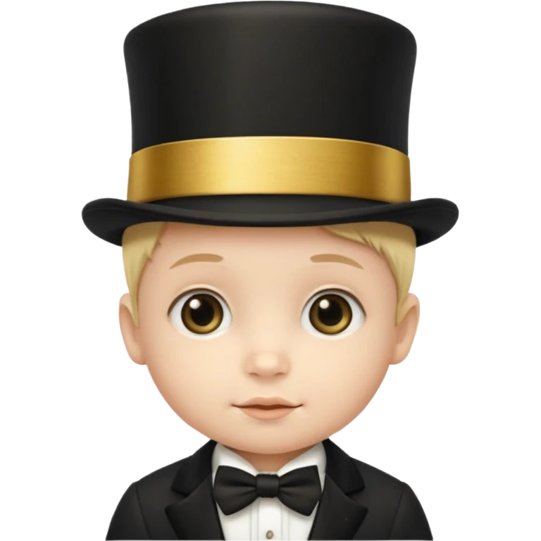 a baby face in a black top hat with a gold stripe emoji