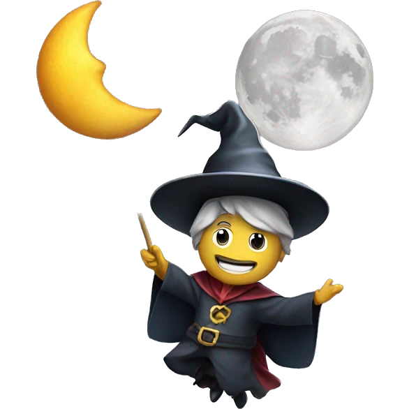 a magician wizard flying to moon emoji
