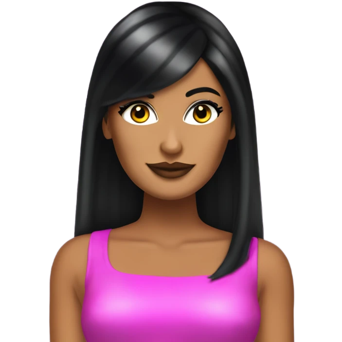 Tanned woman with long black hair, dressed in y2k Paris Hilton hair, makeup, and neon attire emoji