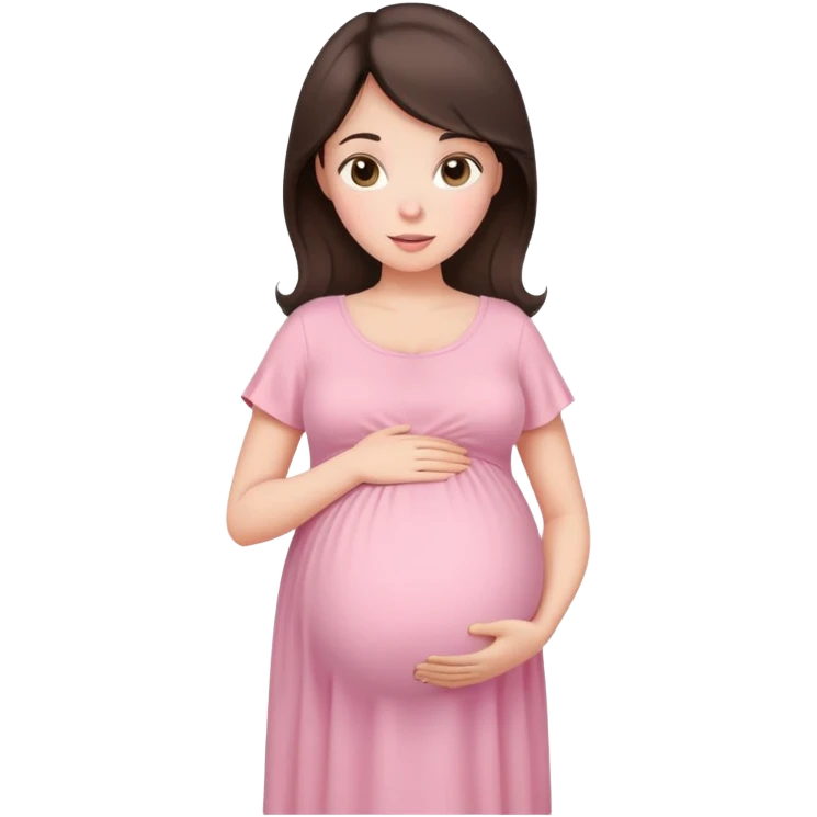 brunette pregnant woman in pastel pink maternity dress emoji