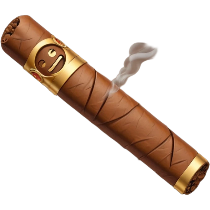 Emoji-style cigar icon, dark brown wrapper, subtle smoke, minimalistic, clean silhouette, metal details emoji