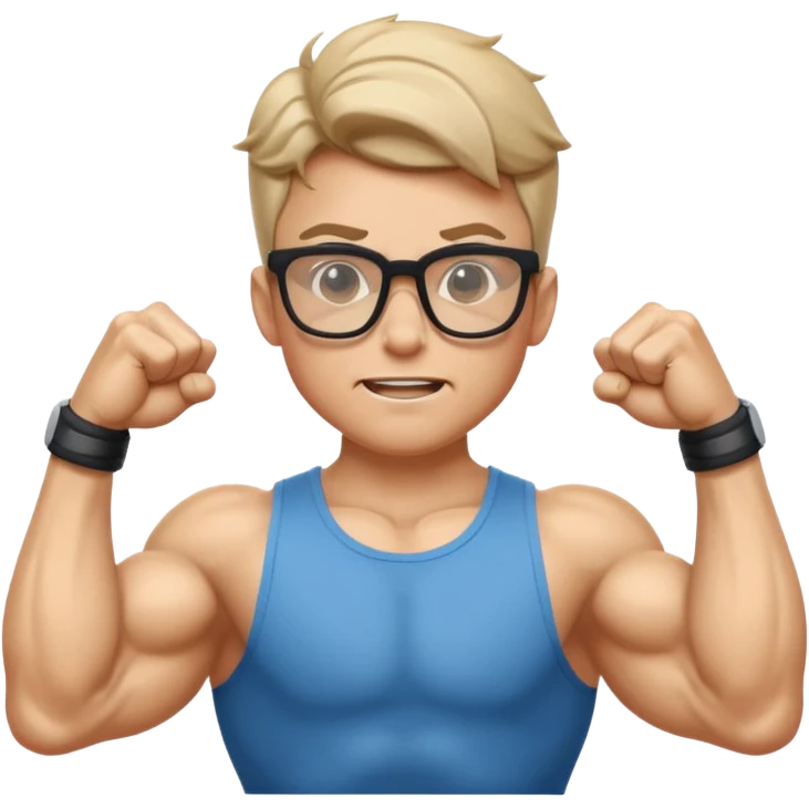 gigachad with nerdy glasses, flexing muscles emoji