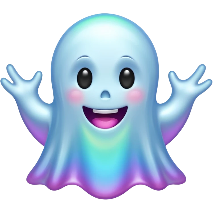 Holographic chrome happy cartoon ghost emoji