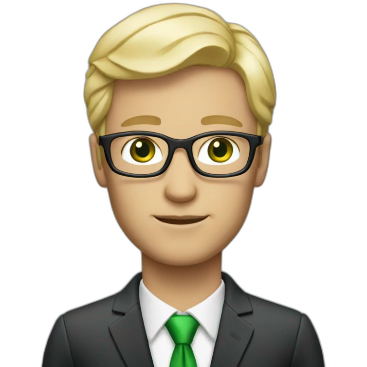 CEO blond man with glasses with green eyes emoji