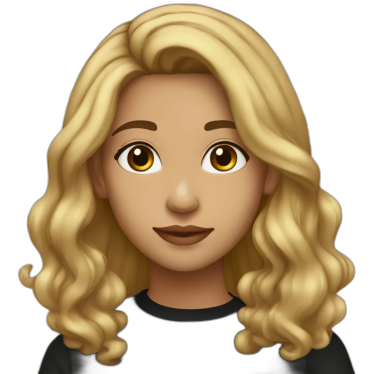 20 year old less honey blonde highlights long  hair with black shirt and light skin to olive skin lo emoji