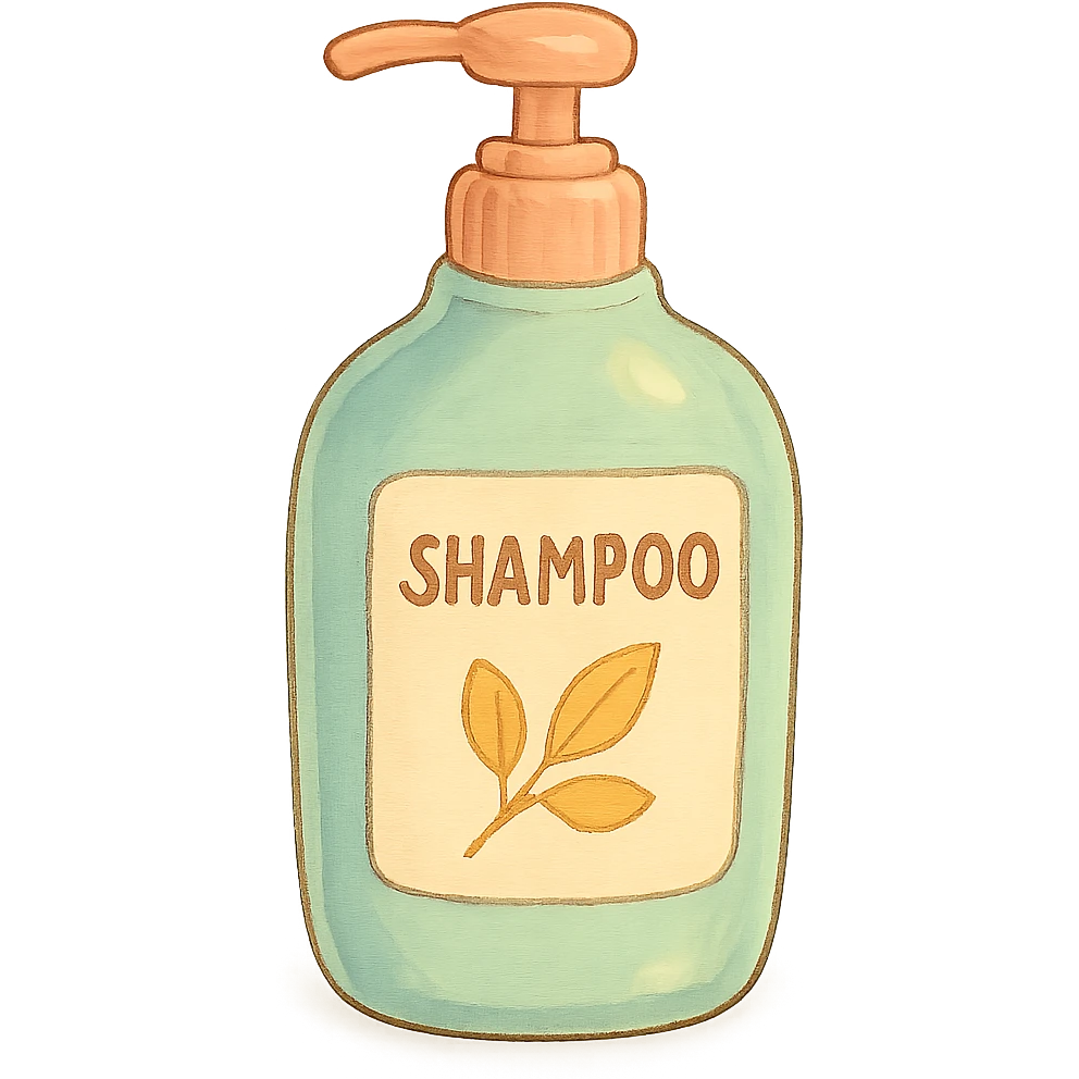 ghibli style shampoo bottle with soft colors emoji