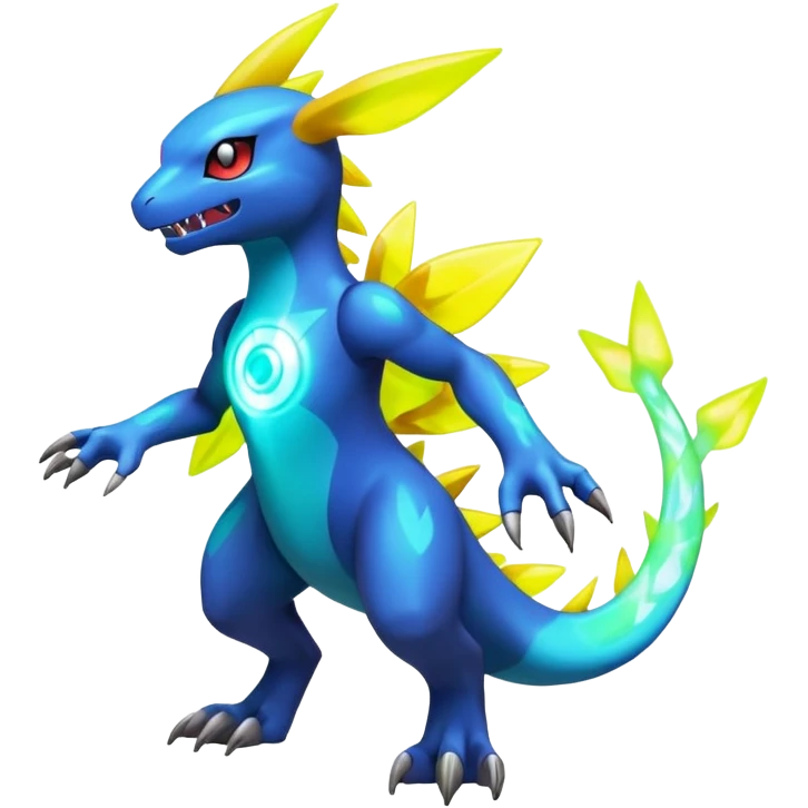 Neon Vibrant Pulsating Trail-glowing Chromatic Pokémon-Fakémon-Digimon-Creature, (full body) emoji