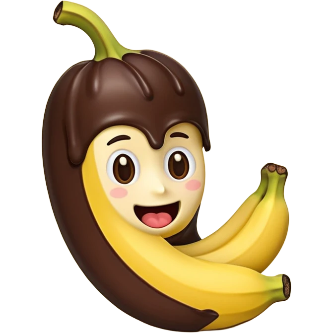 A banana dipped in chocolate with cute face emoji