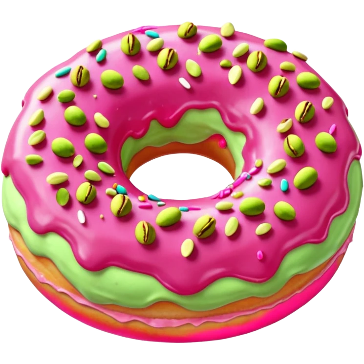 donut with light green & pink frosting & pistachio pieces emoji