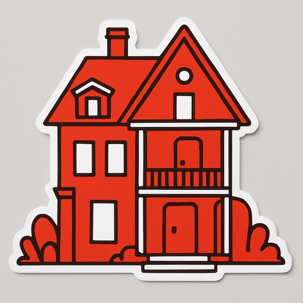 minimal house, sticker, red emoji