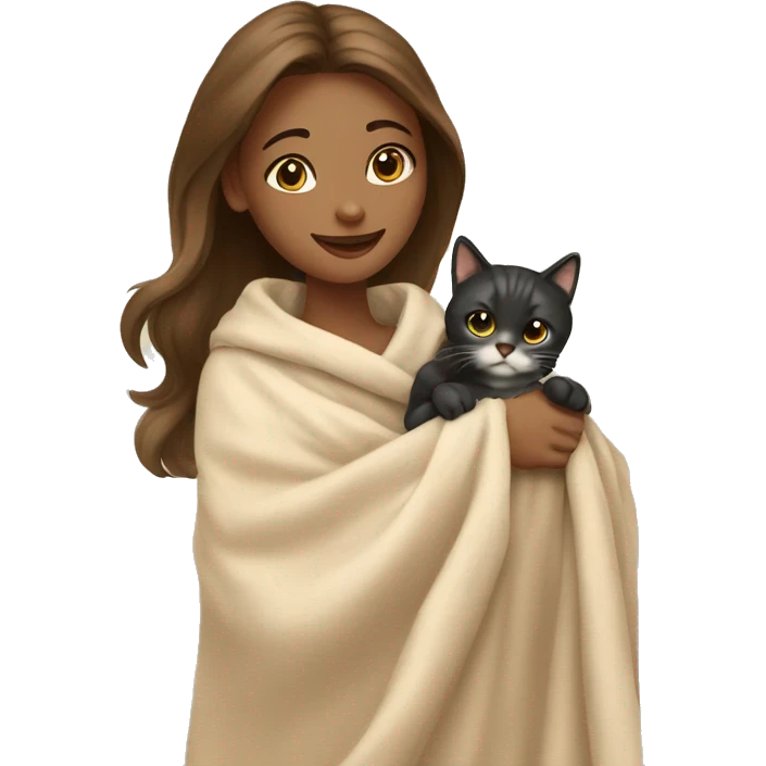 pretty woman petting cat in beige blanket emoji