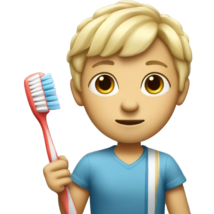 Blonde neathanderal with bowlcut holding a toothbrush singing with it, wearing normal clothes emoji