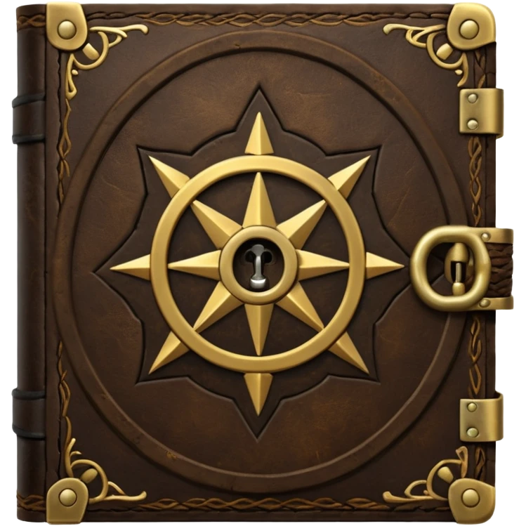 Ancient spellbook with metal lock and sigil, dark fantasy emoji