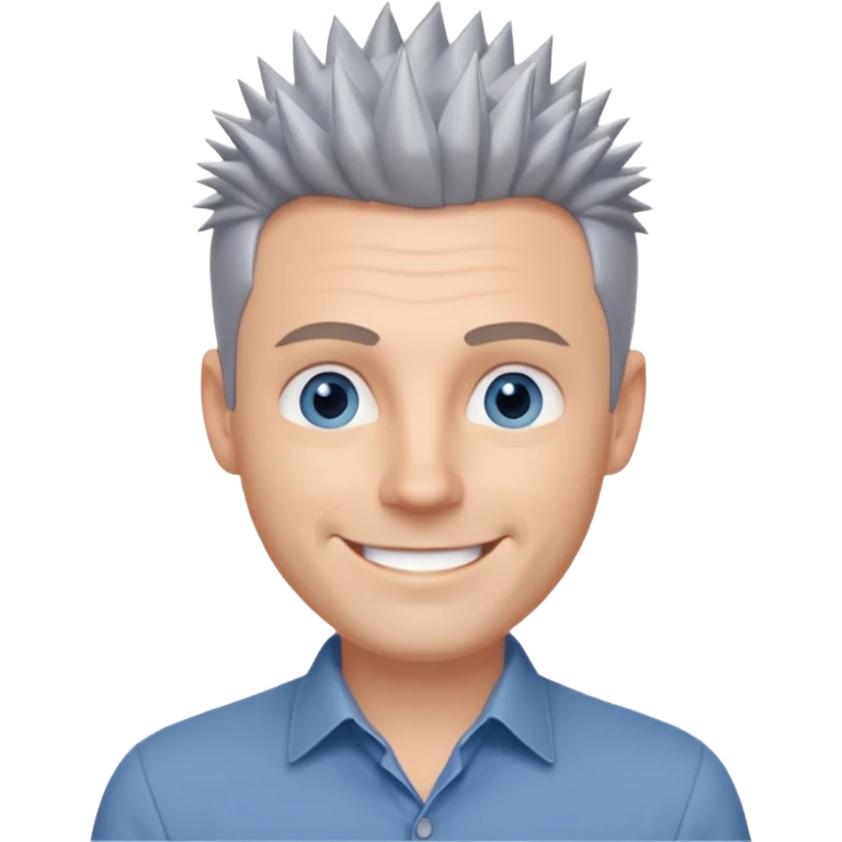 40 yr old white man short spike hair grey dress shirt blue eyes emoji