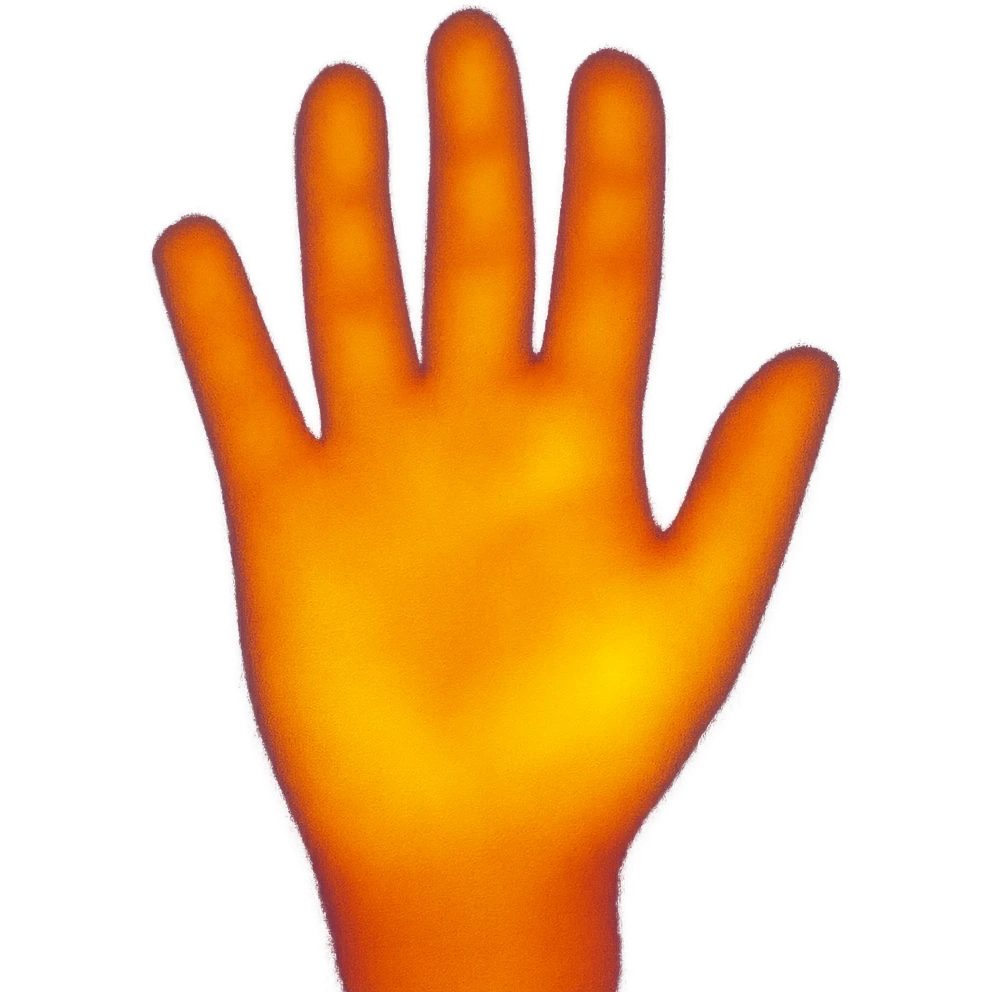 A hand with a thermal camera effect in emoji style, yellow color emoji