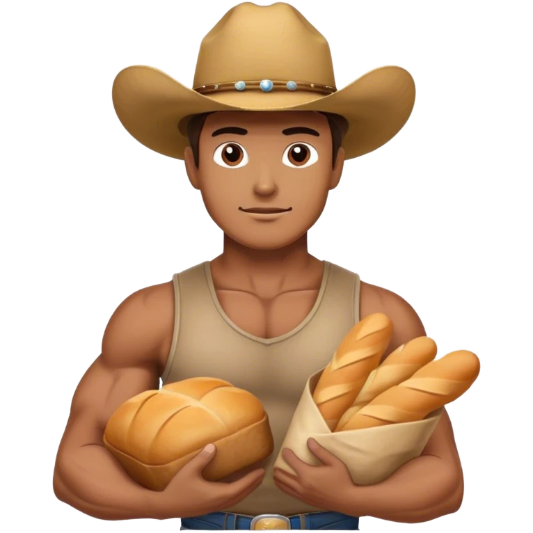 Muscular man with a bread and a cowboy hat  emoji