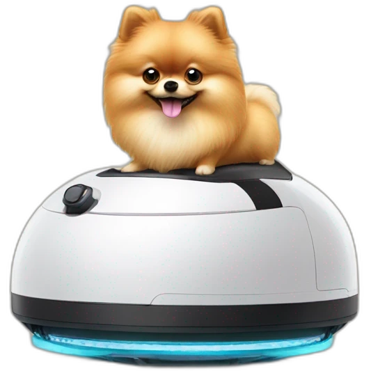 pomeranian on a vacuum robot emoji