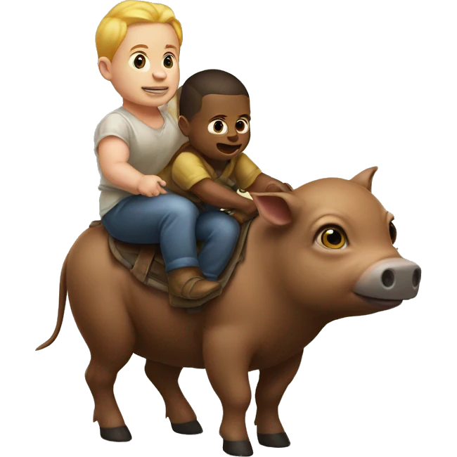 a human baby riding a mutant sow emoji