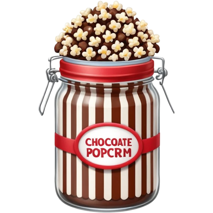 Chocolate popcorn in a jar with red and white vertical lines emoji