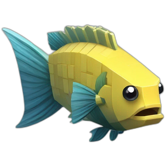 cube yellow fugu fish with two fins and tail in minecraft style full size emoji