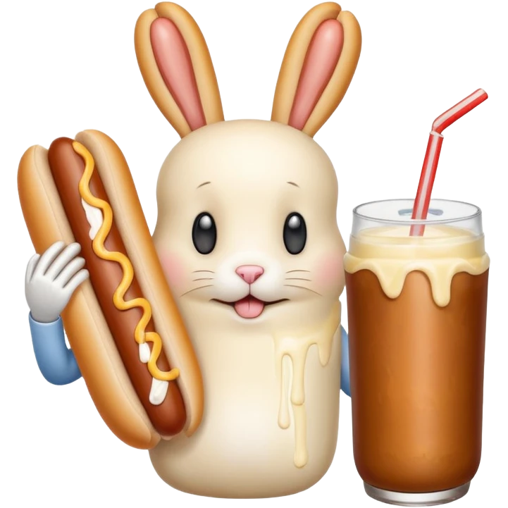 humanoid bunny overwhelmed by a veiny hot dog with mayonnaise and milk emoji