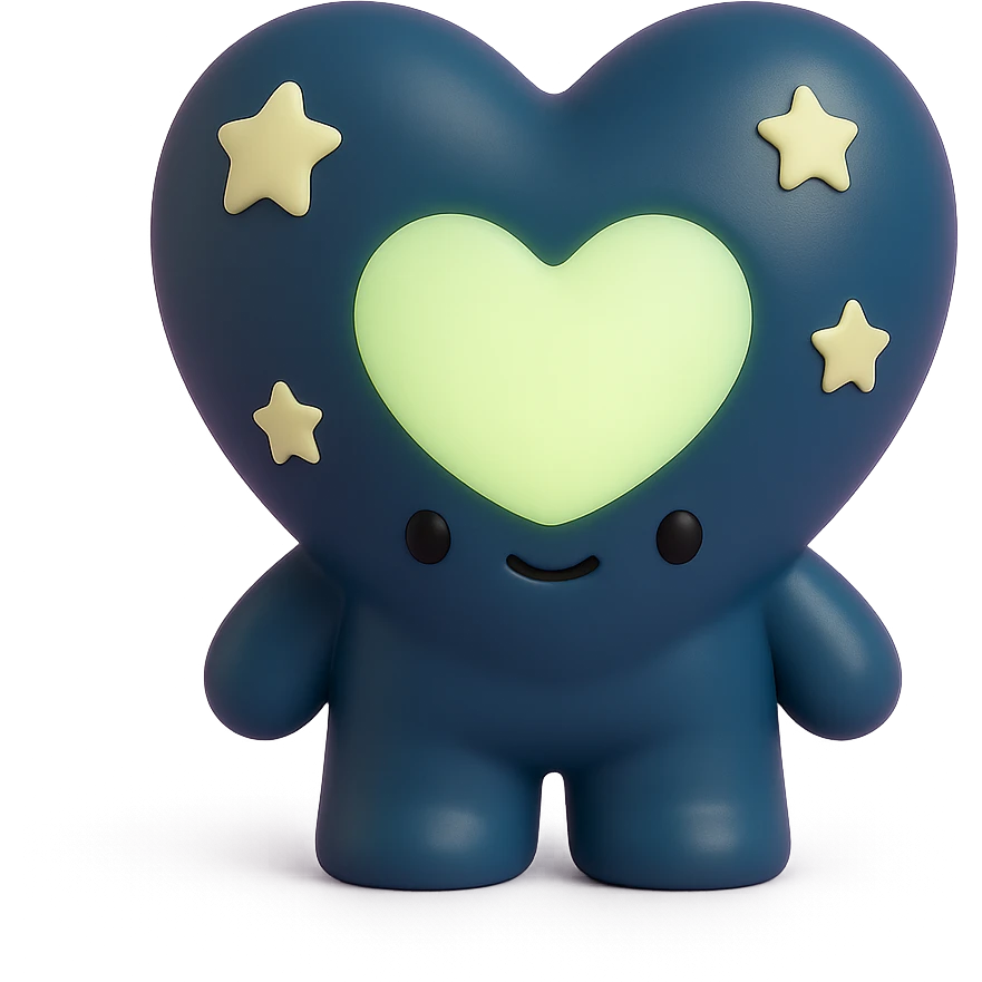 a heart glowing in the dark, surrounded by stars, midnight theme emoji