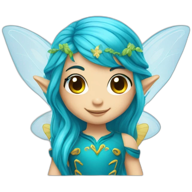 cute marine blue elf fairy with long hair emoji