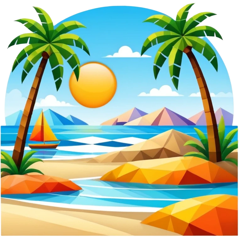 abstract art shapes on the beach with palm trees landscape  emoji