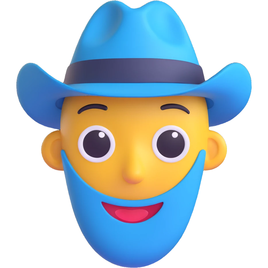 emoji head in blue panama hat, ios 18 style emoji