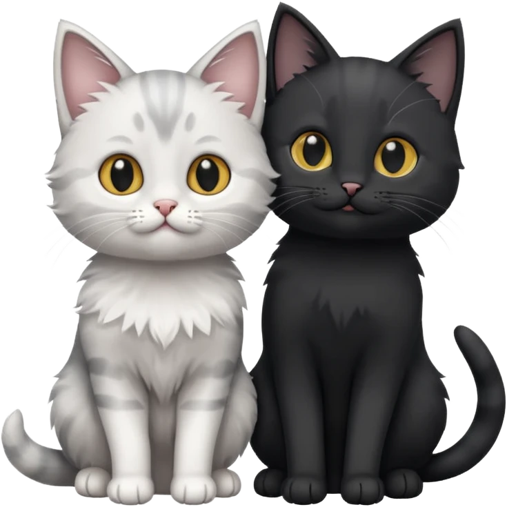 White and grey kitten and black cat emoji