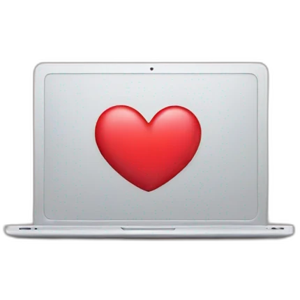 emoji working behind laptop with a big heart logo laptop emoji
