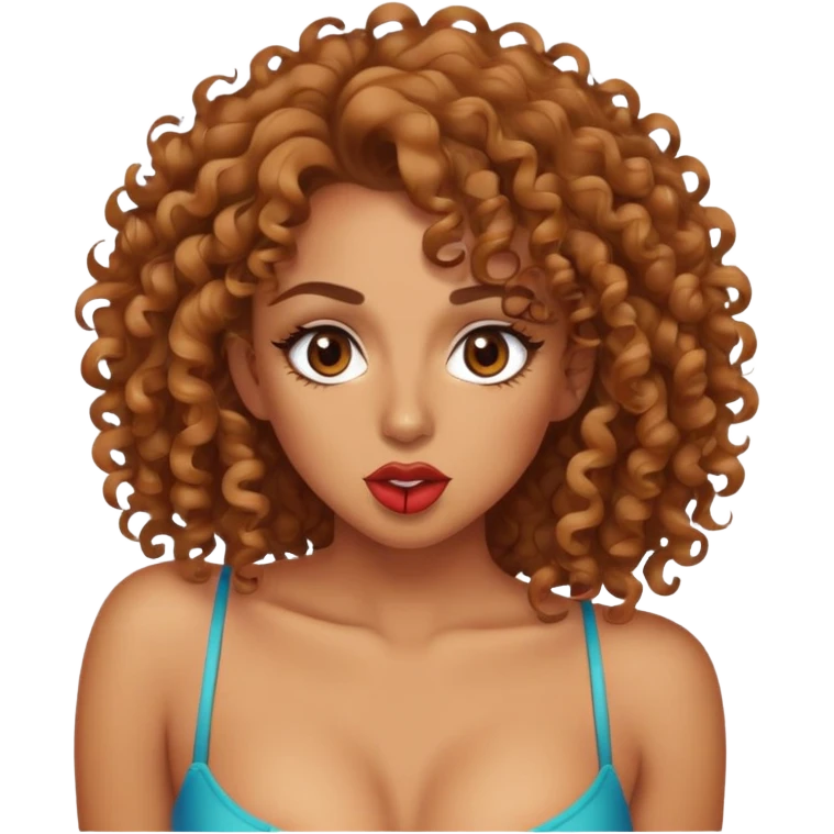 curly sexy emoji with sultry eyes, curly hair, biting lower lip, accentuated chest emoji
