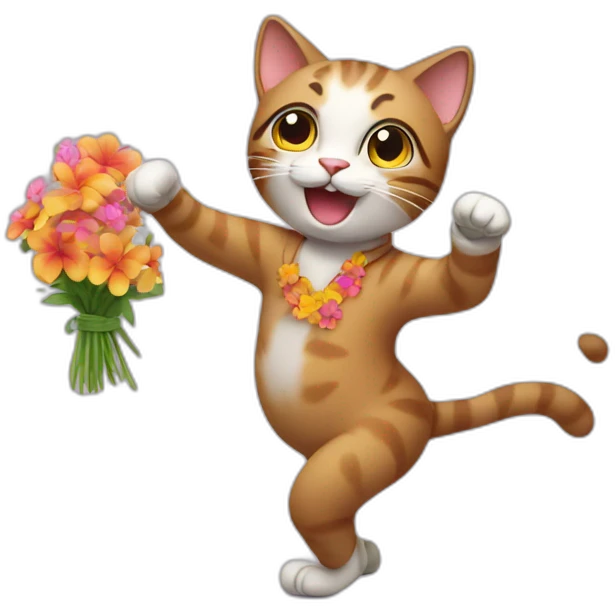 dancing cat with flowers in the hands emoji