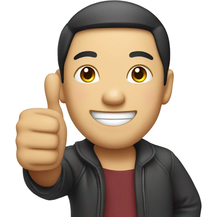 Smiling Chinese man shows thumbs up emoji