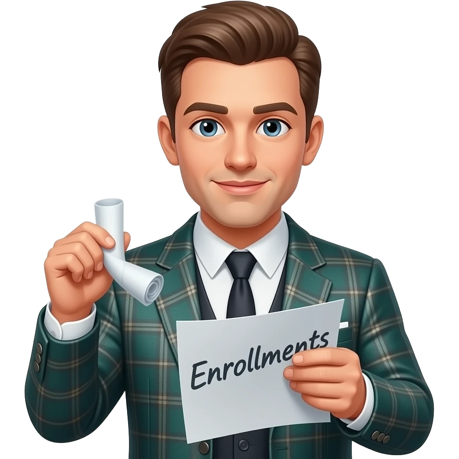 white man dressed cool rolling a paper that says enrollments emoji