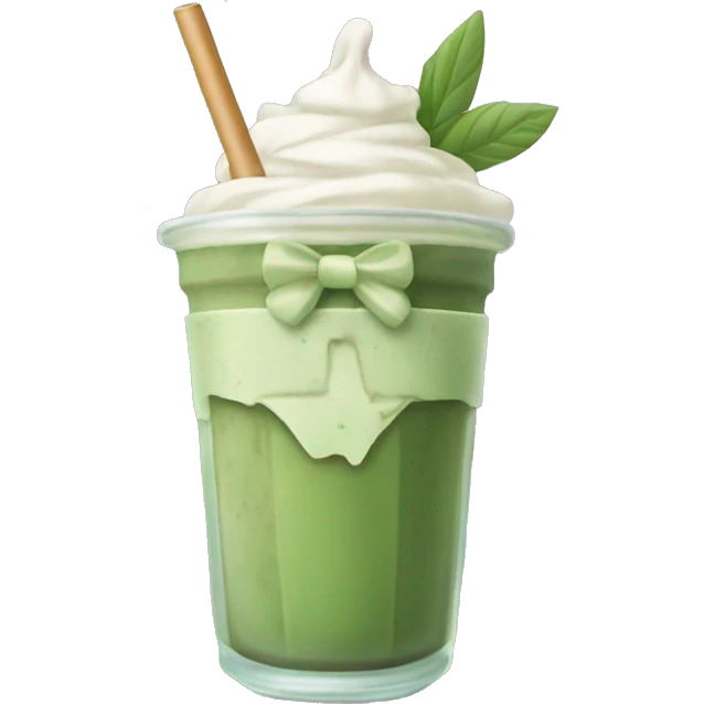 iced matcha latte with a bow on the straw emoji