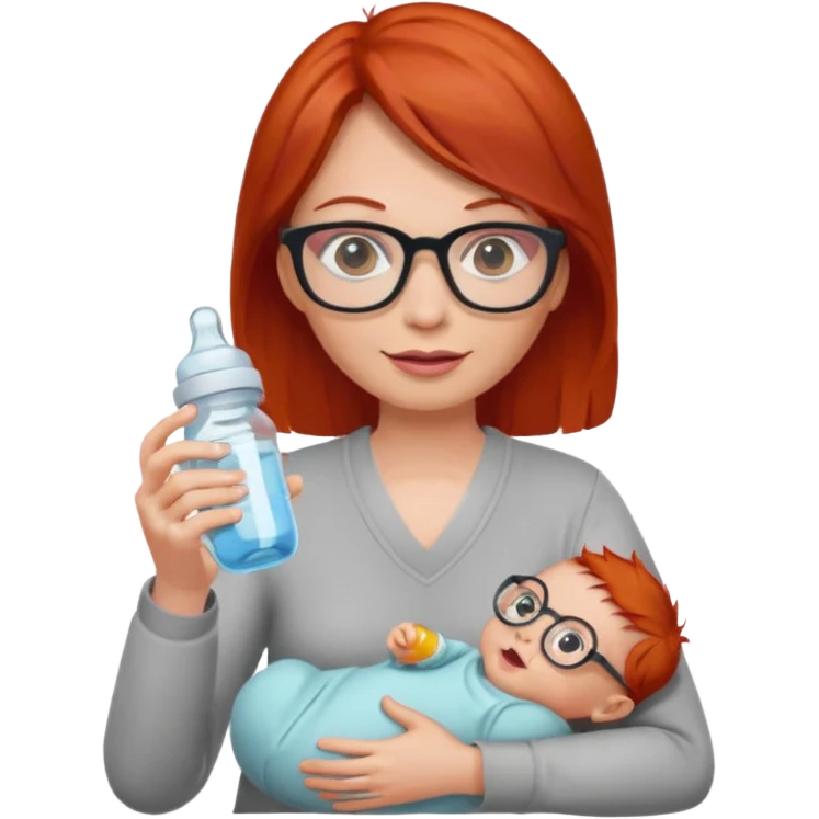 red lang haired woman with glasses with baby bottle emoji