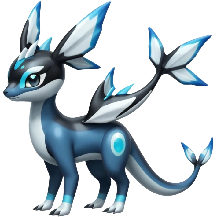 Black and white smooth glossy soft hot Meloetta-Dialga-Orca-Vaporeon-Umbreon-Pokémon-Fakémon-fusion-hybrid-creature (full body), 4-legged,  emoji