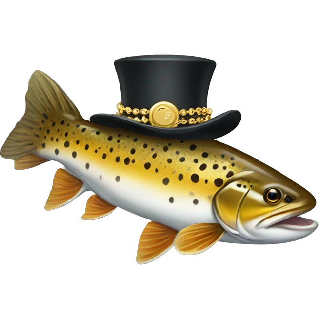 Brown trout wearing a top hat and gold chain emoji