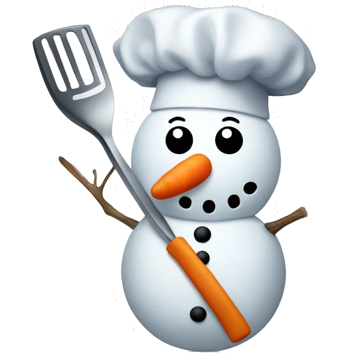 snowman with chefs hat and kitchen utensil emoji