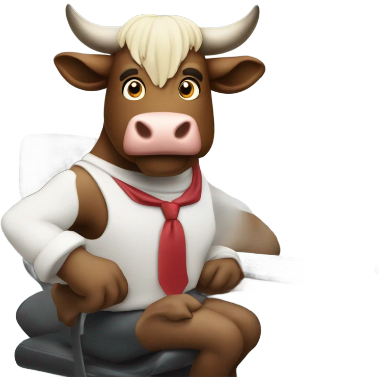 happy bull using computer emoji