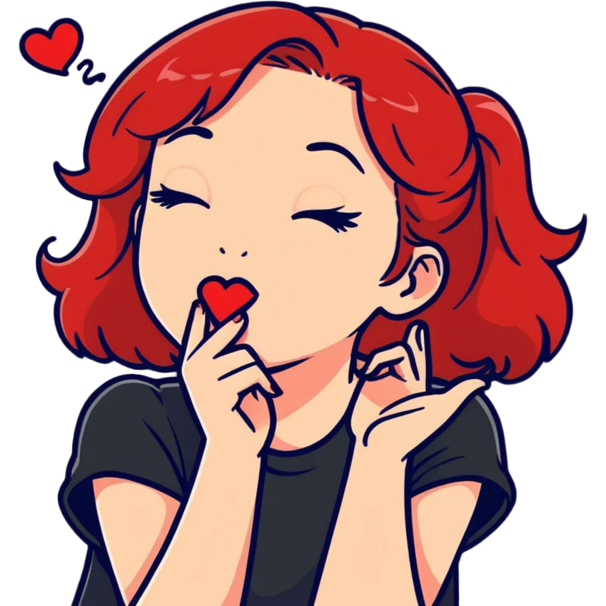 red headed girl blowing kisses emoji