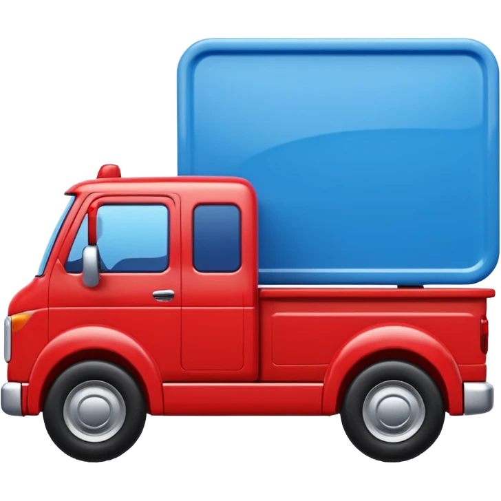 3D red truck emoji, glossy and cute, front view, with a blue plate showing white "TIR" on the front. No brand logos. High quality, simple and clean. emoji